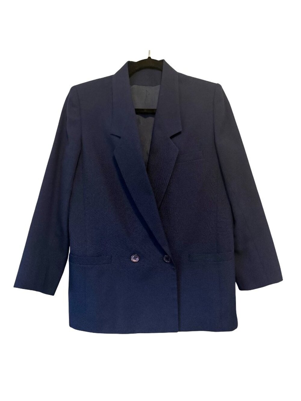Vintage 70s Navy Blue Womens Double-Breasted Blazer By Suitsme Sz M